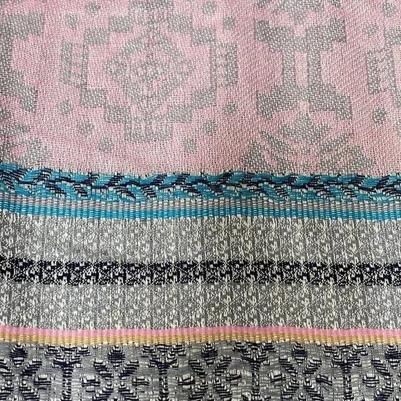 Beautiful ‘Cashmere’ Pink,Blue,Yellow,Gray & Black Scarf/ Pashmina with fringe - Picture 3 of 7
